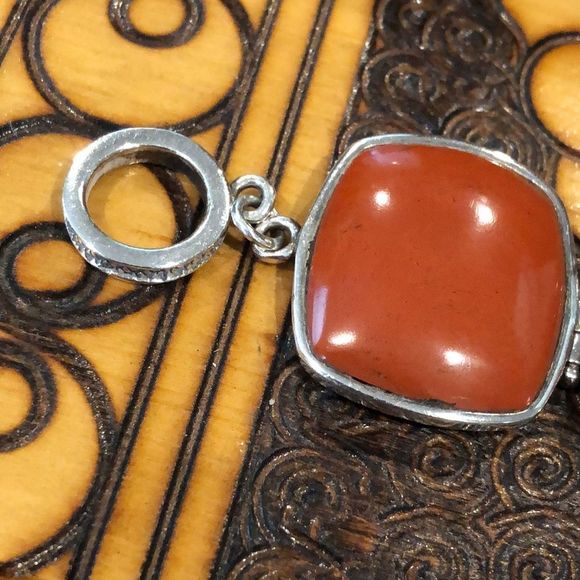 Vintage BARSE Burnt Orange Sterling Silver Toggle Bracelet - Picture 6 of 9